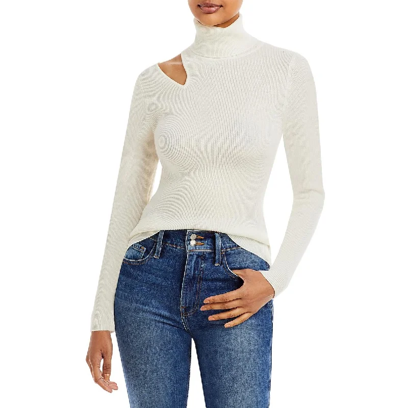 Aqua Womens Cashmere Cut-Out Turtleneck Sweater