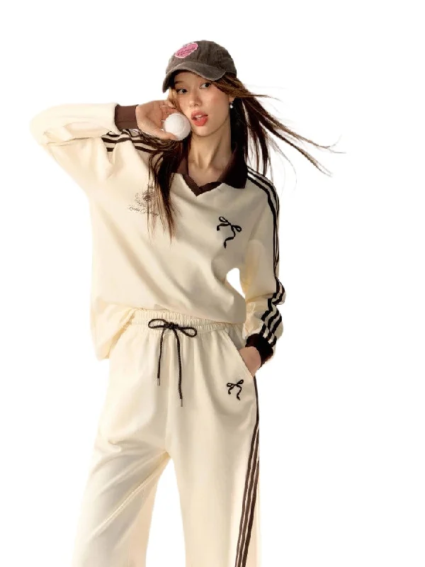 Bow Embroidered Sweatshirt & Sweatpants Set