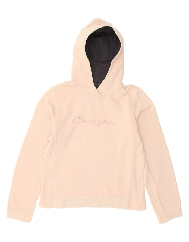 CHAMPION Womens Graphic Hoodie Jumper UK 10 Small Pink Cotton