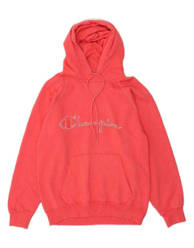 CHAMPION Womens Graphic Hoodie Jumper UK 14 Medium Red Cotton