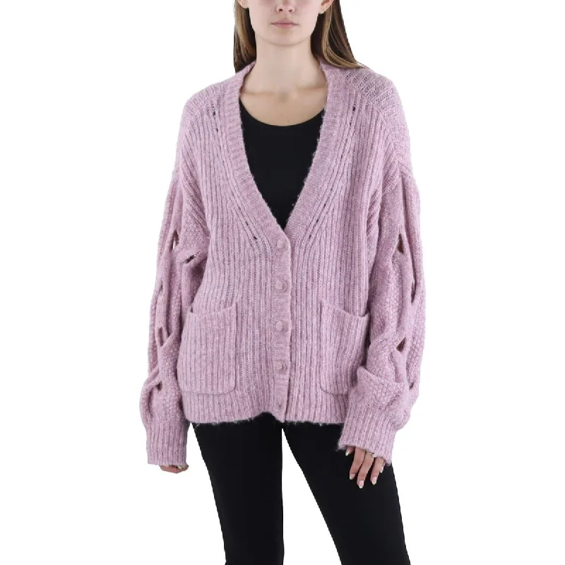 Jonathan Simkhai Womens Reagan Heathered Button Front Cardigan Sweater