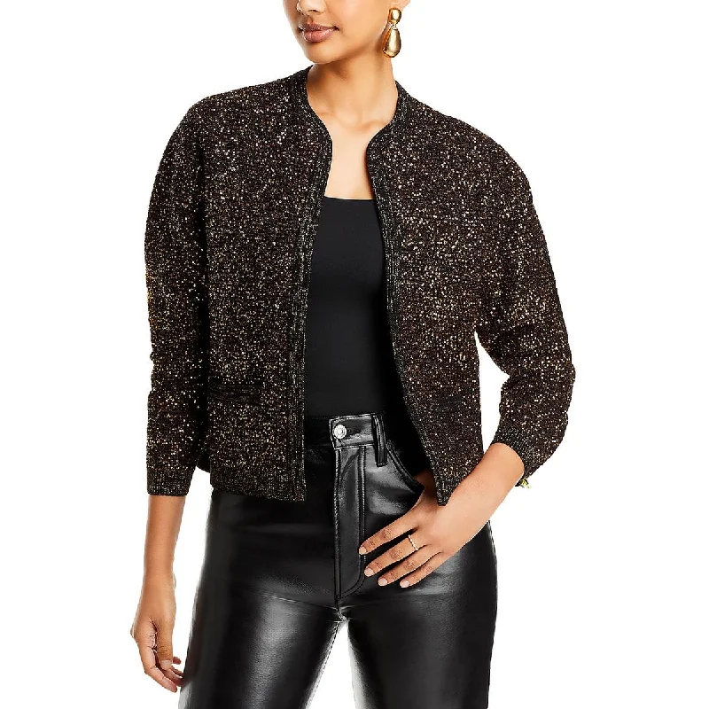 Kobi Halperin Womens Penelope Metallic Sequined Cardigan Sweater