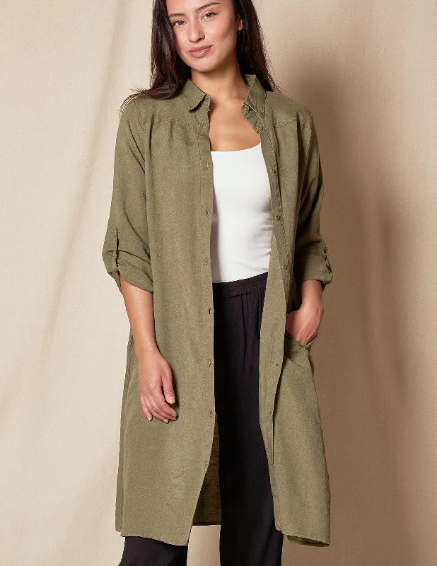 Linen / Bamboo Shirtdress - Army