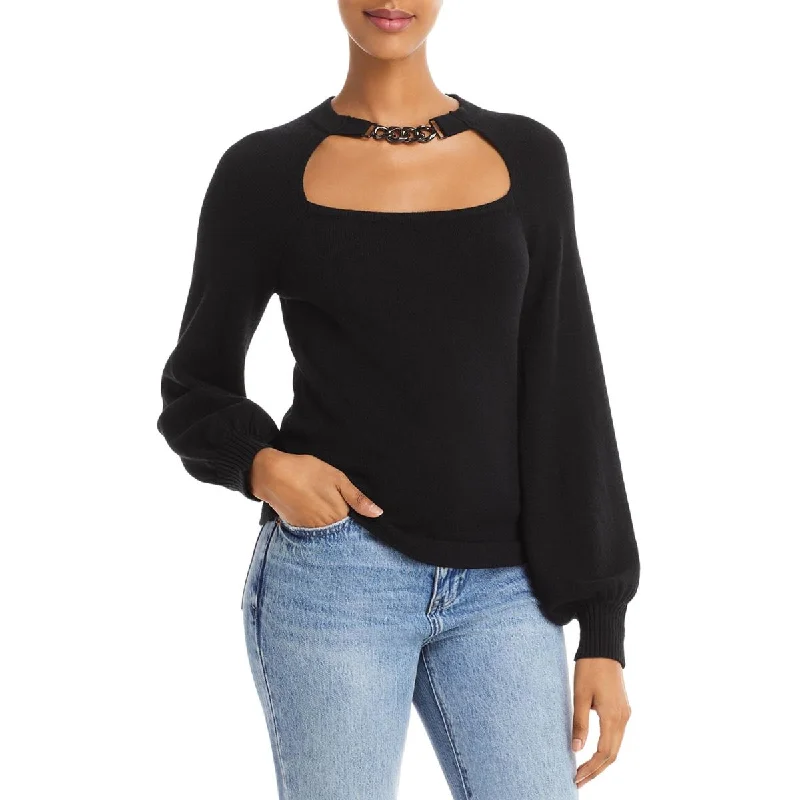 Lucy Paris Womens Jett Knit Cut-Out Pullover Sweater