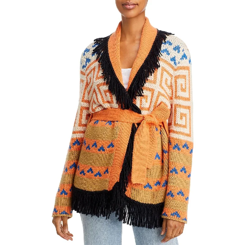 Mother Womens Alpaca Blend Fringe Cardigan Sweater