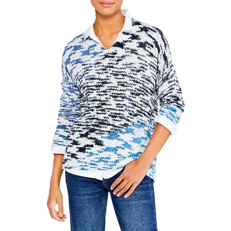 Nic + Zoe Womens Printed V Neck Pullover Sweater