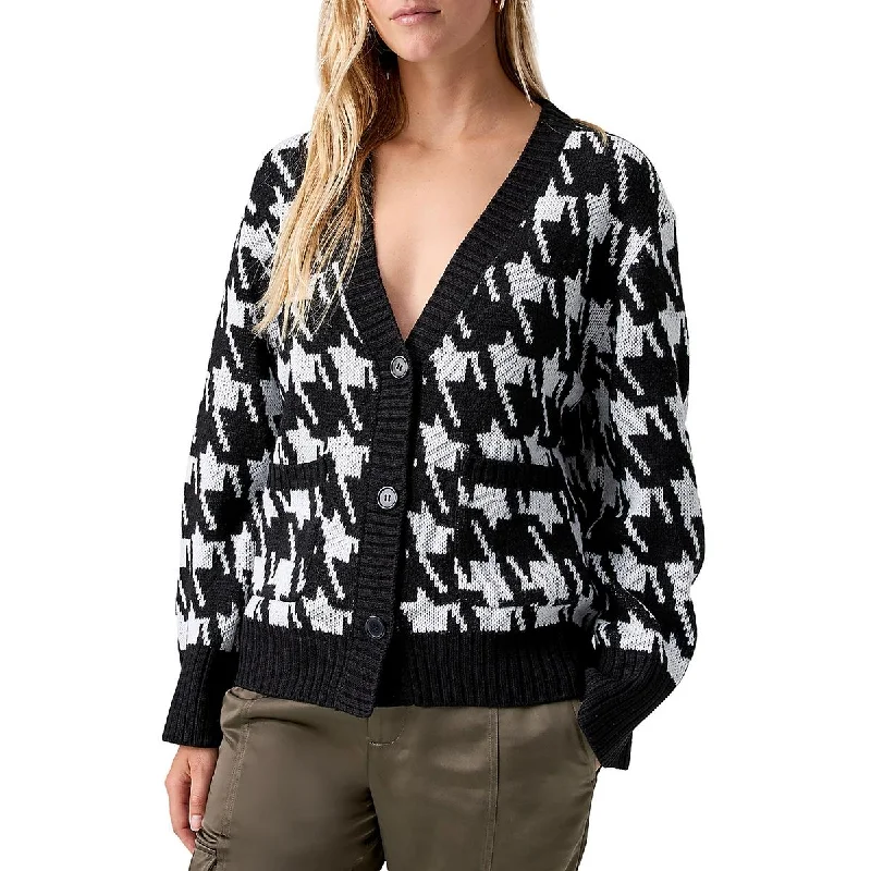 Sanctuary Womens Warms My Heart Houndstooth Button-Down Cardigan Sweater