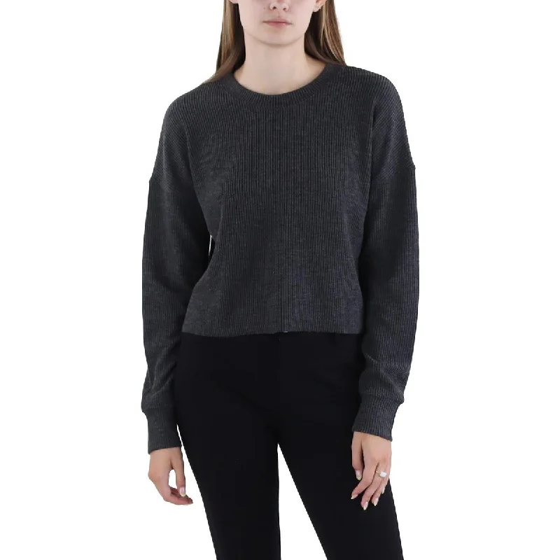 Three Dots Womens Heathered Crewneck Crop Sweater