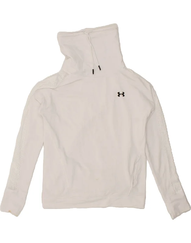 UNDER ARMOUR Womens Roll Neck Sweatshirt Jumper UK 14 Medium White Cotton