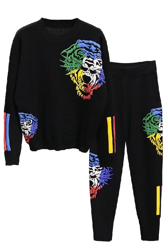 Tigre Black Sweater and Pants Set with Tiger Designs