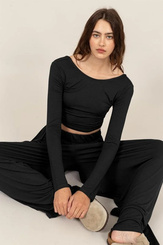 Long Sleeve Crop Top And Pants Set