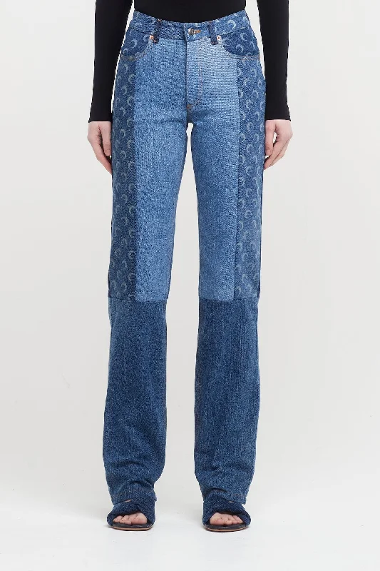 Marine Serre Regenerated Denim Straight Leg Pants