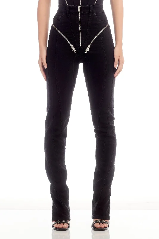 Mugler Stretch Denim Zip Pants