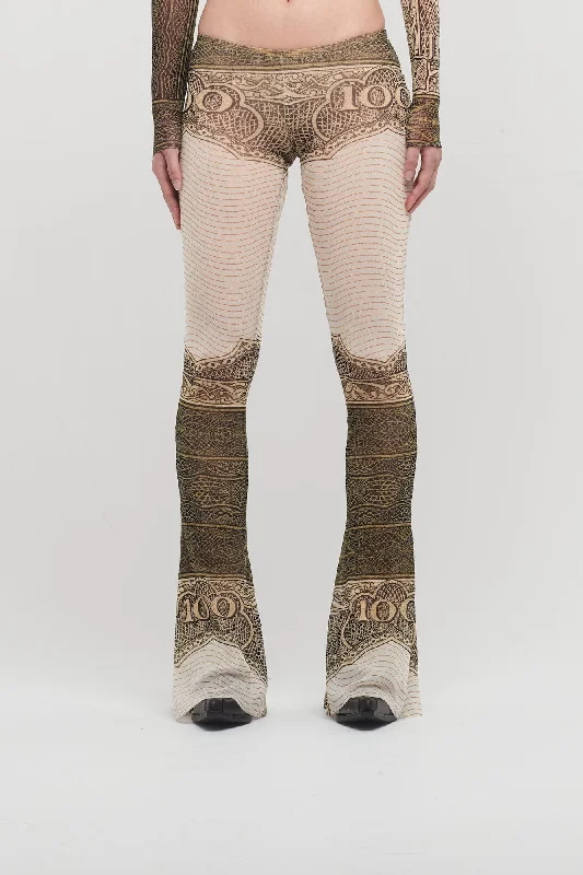 Jean Paul Gaultier Mesh Flare Cartouche Printed Pants