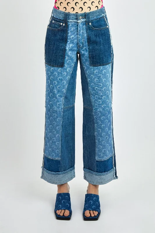 Marine Serre Regenerated Denim Laser Printed Straight Leg Pants