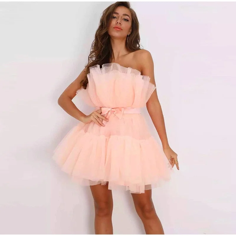 FashionSierra - Off Shoulder Mesh Tutu Dress Bodycon Lace Short Dress