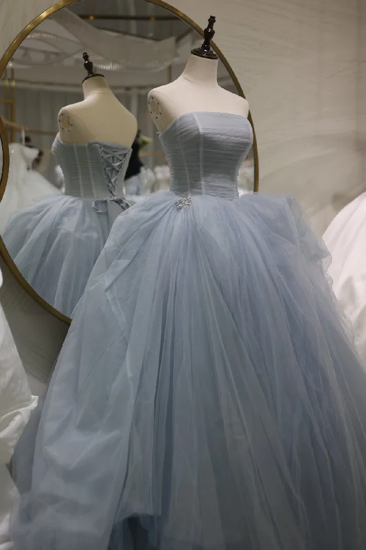 Elegant Strapless Blue Puffy Wedding Dress RS022