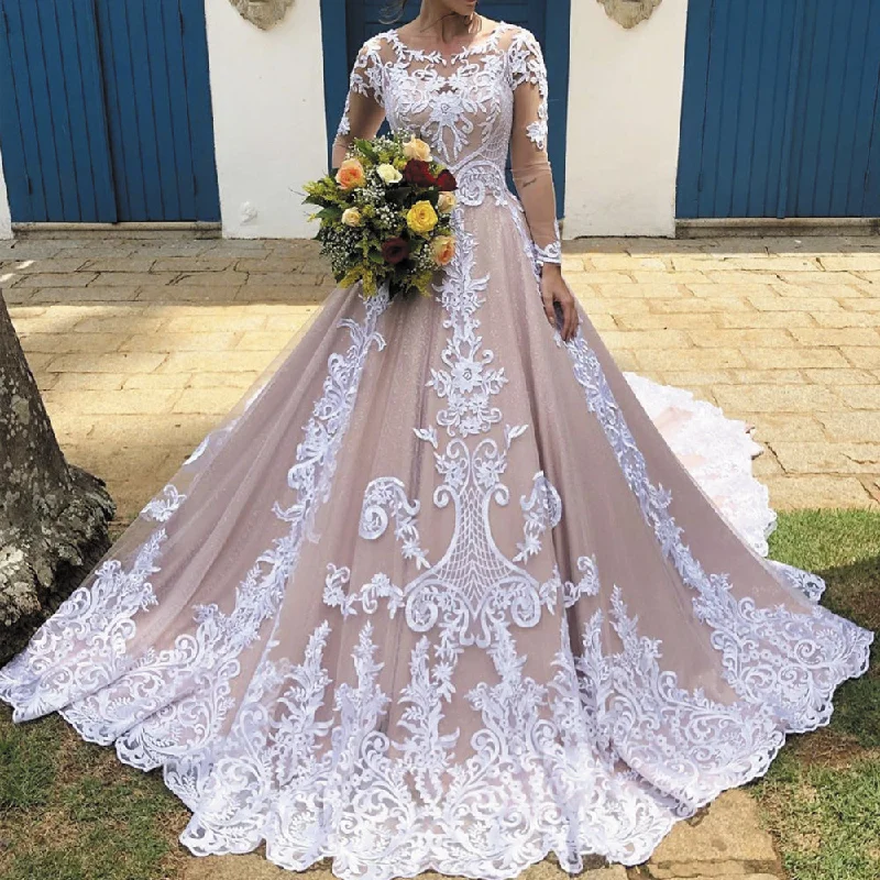 vintage wedding dresses boho lace applique elegant champagne luxury wedding gown vestido de noiva