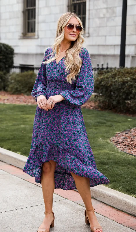 FINAL SALE - Adorably Elegant Teal Floral Midi Dress Trendy midi dresses under $50