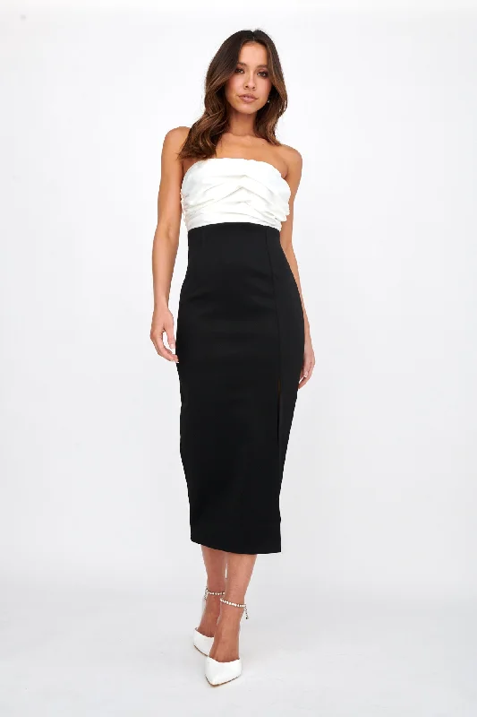 Brandi Strapless Split Midi Dress White/Black Fashion Nova midi dresses