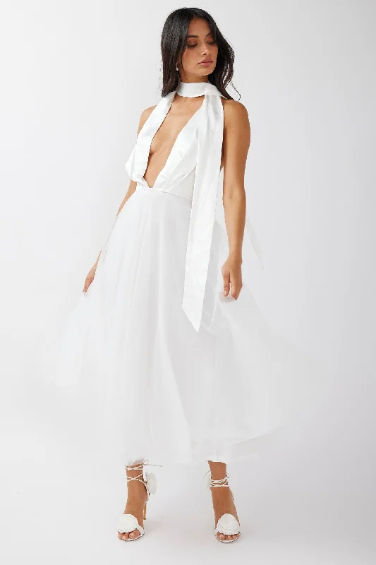 Darci Plunging Neckline Tulle Midi Dress White Revolve midi dresses