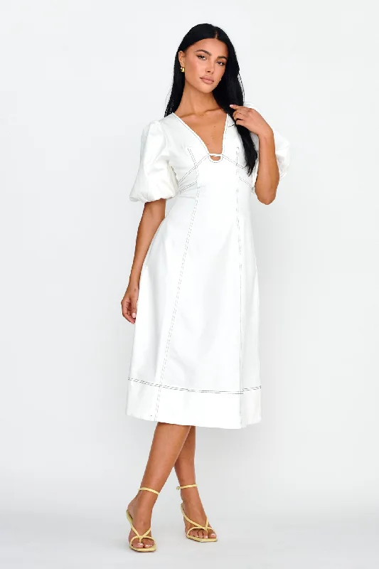 Elias Puff Sleeve Midi Dress White Glamorous midi dresses