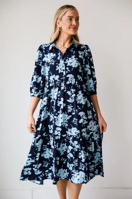 FINAL SALE - My Love Story Navy Floral Midi Dress Summer party midi dresses