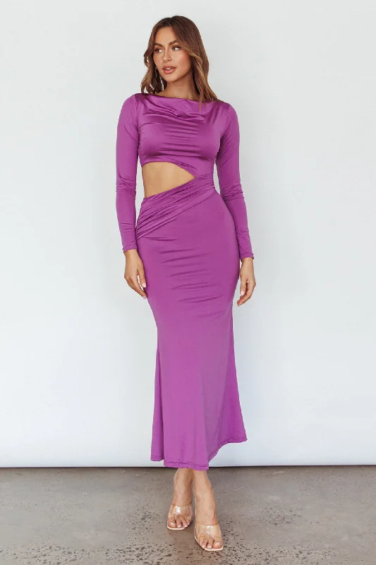 Rajah Long Sleeve Cut-Out Midi Dress Purple Best midi dresses for tall women