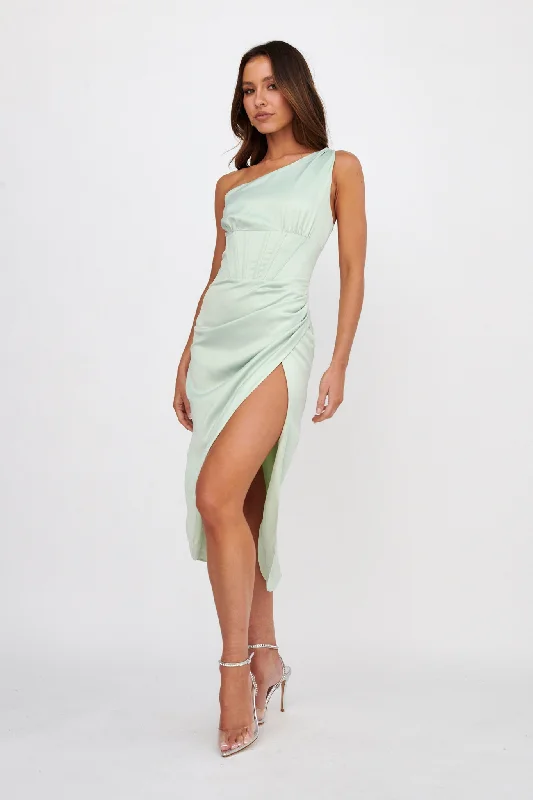 Ryhana One-Shoulder Split Midi Dress Mint Clubbing midi dresses