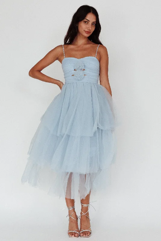 Seraphina Rose Bodice Tulle Midi Dress Baby Blue Stretchy midi dresses