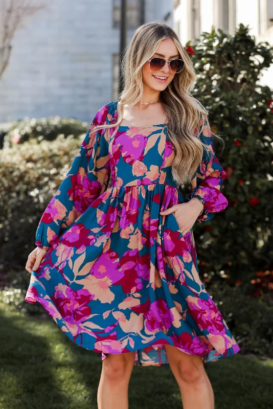 FINAL SALE - Thriving Blossom Teal Floral Midi Dress Affordable midi dresses