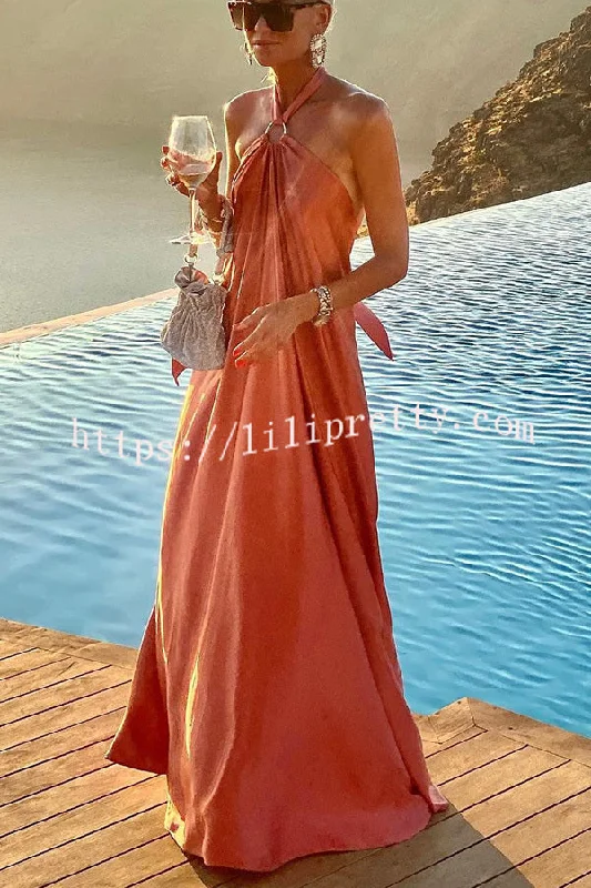 Lilipretty Classy and Fabulous Satin Halter Backless Maxi Dress