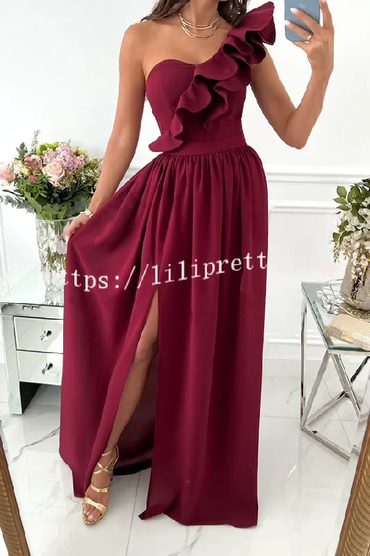 Lilipretty Darling Muse Ruffle One Shoulder Maxi Dress