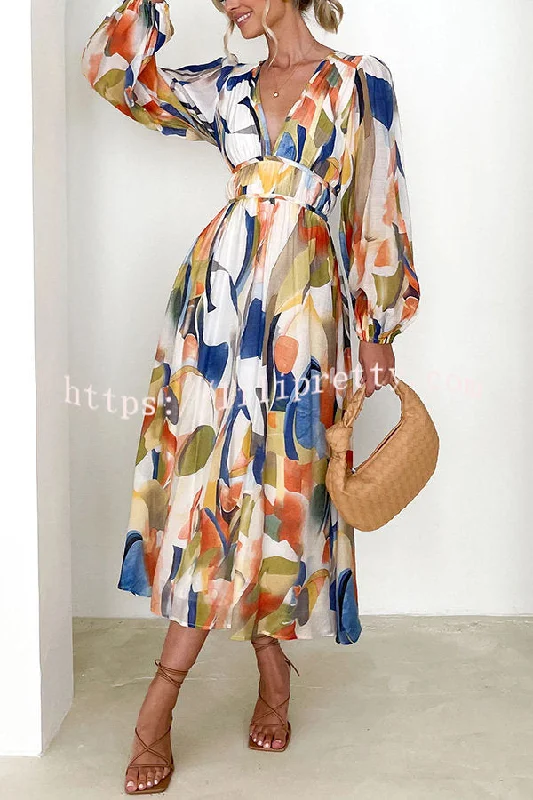 Lilipretty Eclipse Season Printed Long Sleeve Flowy Maxi Dress