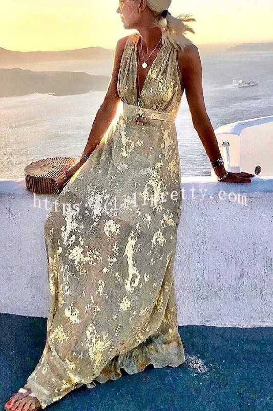 Lilipretty Golden Sunset Stories V-neck Maxi Dress