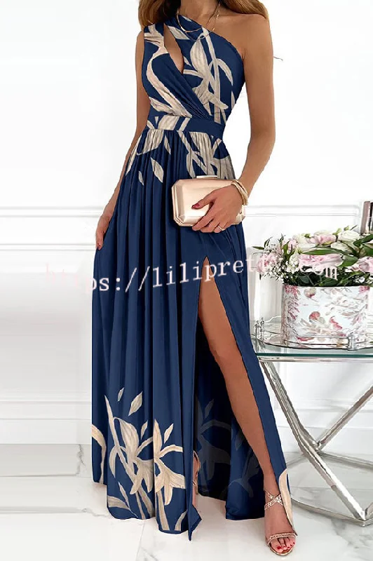 Lilipretty Jolie Floral One Shoulder Cutout Slit Maxi Dress