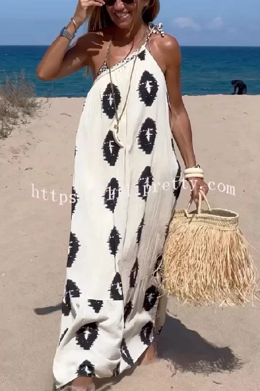 Lilipretty Plenty of Sunshine Ethnic Print One Shoulder Loose Maxi Dress