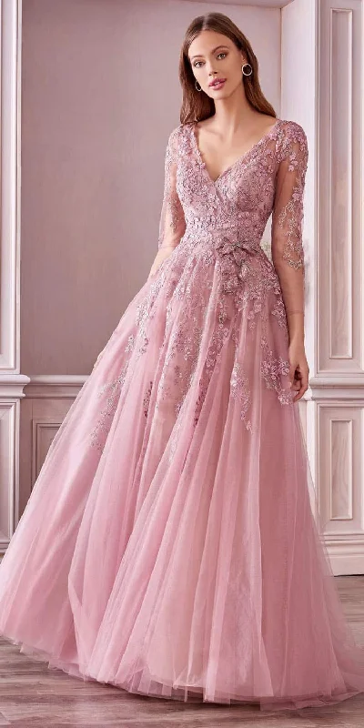 Andrea & Leo A0988 Zoe Gown Appliqued Long Dress with Long Sleeves