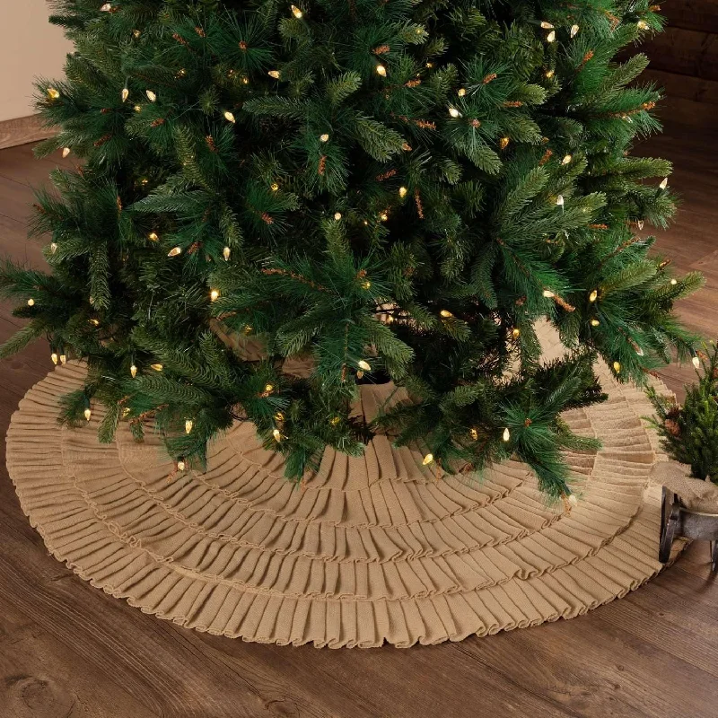 Festive Natural Burlap Ruffled Christmas Tree Skirt 55 VHC Brands