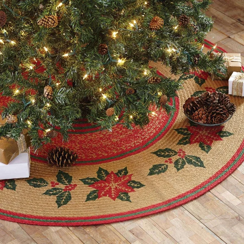 Poinsettia Jute Christmas Tree Skirt 50 VHC Brands