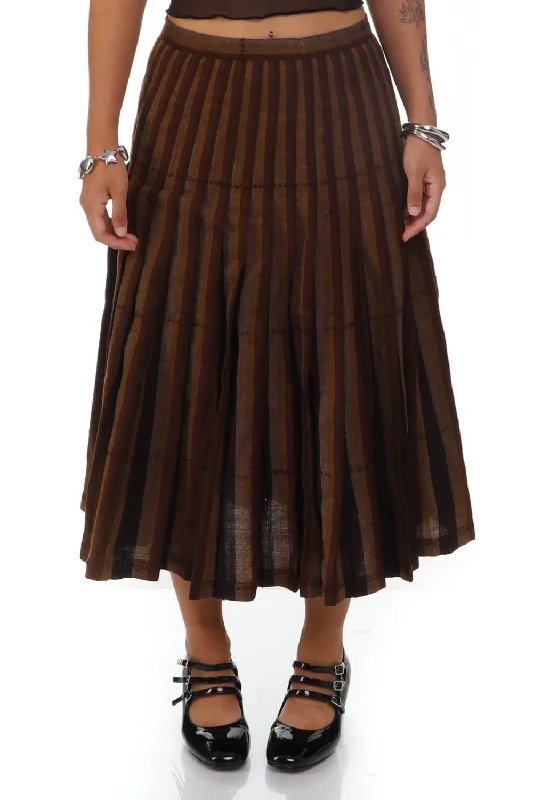 Vintage 80's Shades Of Brown Stripe Pleated Wool Skirt - S