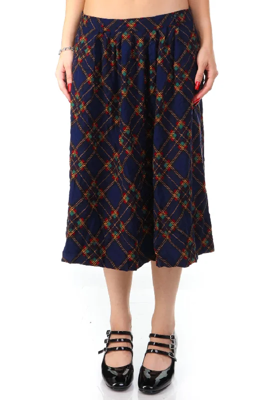 Vintage 90's Navy Diamond Plaid Skirt - M/L