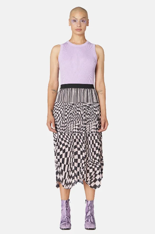 Warped Check Pleat Skirt