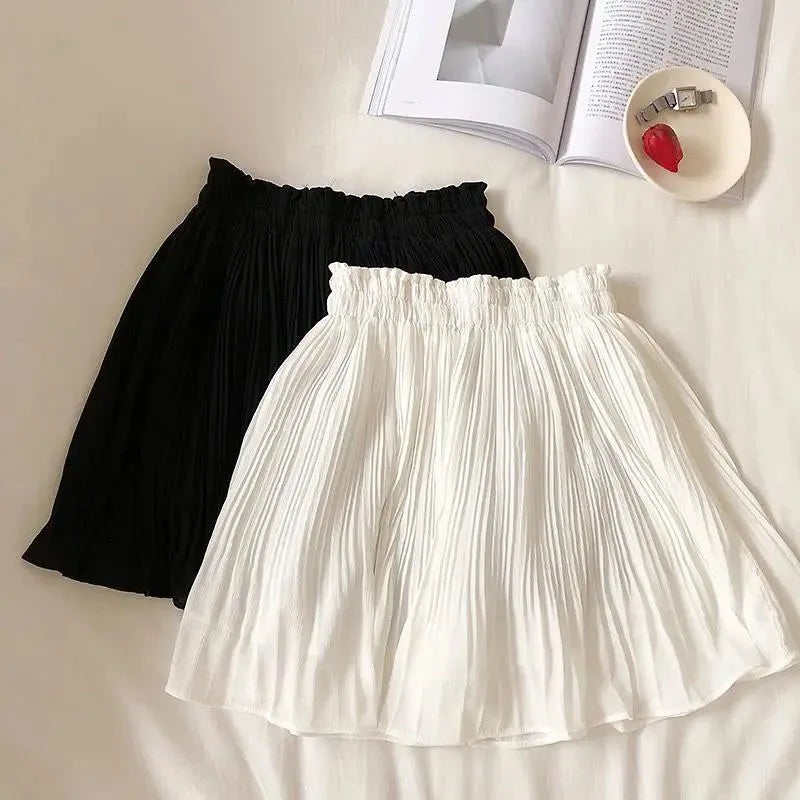 Znbbw Chiffon Pleated Skirts Women Summer Fashion Korean Elastic Waist Casual Mini Skirts Y2K Loose Beach All-Match Streetwear