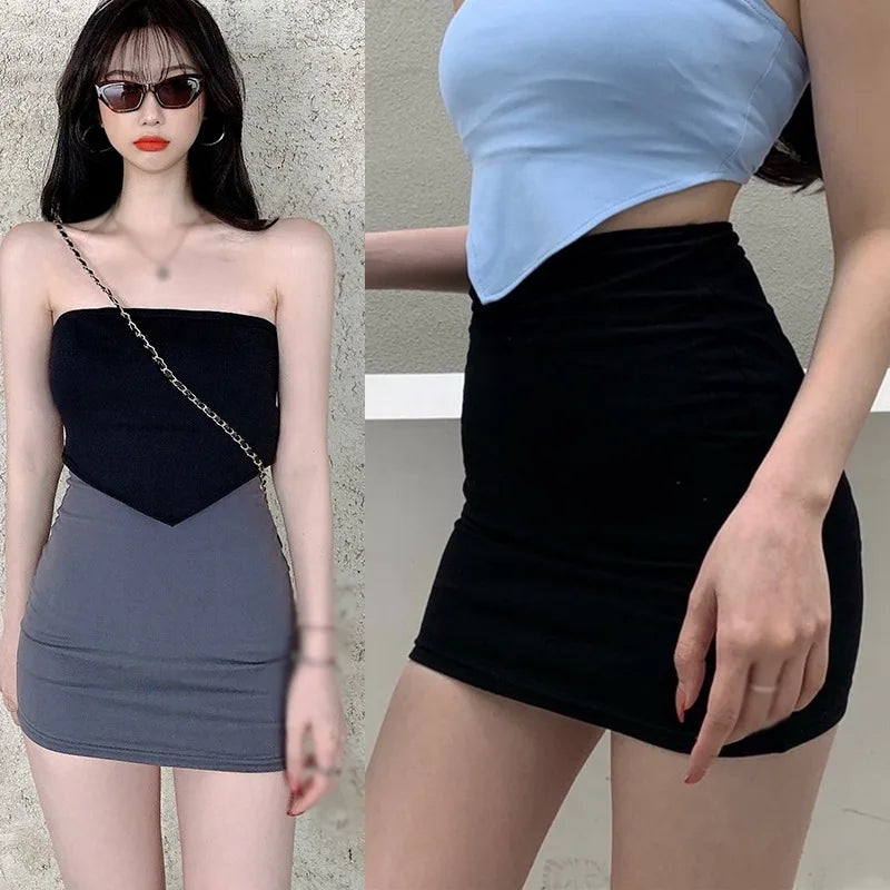 Znbbw High Waist Slim Skirt Slim Fit Wrap Hip Short Skirt Summer and Autumn Slim Fit Drawstring Pleated Skirt Women's Skirt