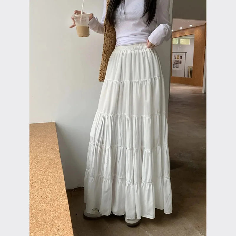 Znbbw High Waist White Mini Skirt Women Fashion Korean Patchwork A-Line Skirts Female Summer Solid Elegant All-Match Long Skirt