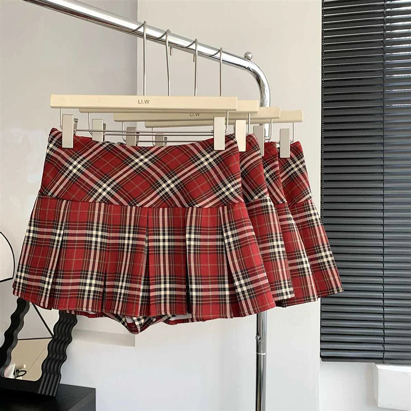 Znbbw Retro High Waist Mini Skirt Women Korean Elegant Plaid Pleated Skirt Y2K Casual Female Summer All Match Jk Skirts New