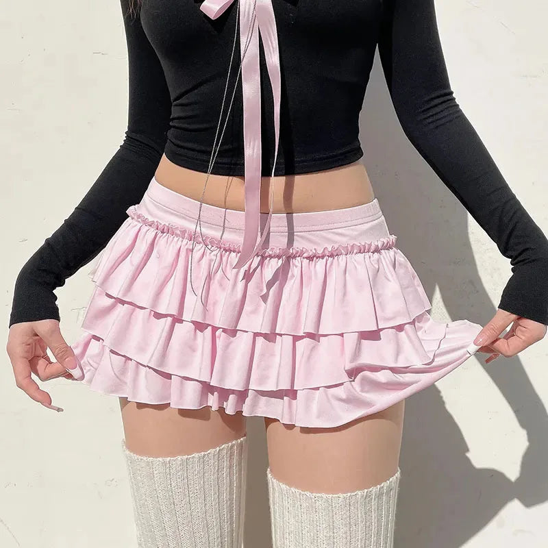 Znbbw Sweet A-Line Skirts Women Sexy Slim Low-Waist Casual Mini Skirts Y2K Female Summer Fashion Streetwear All-Match Pink Skirts