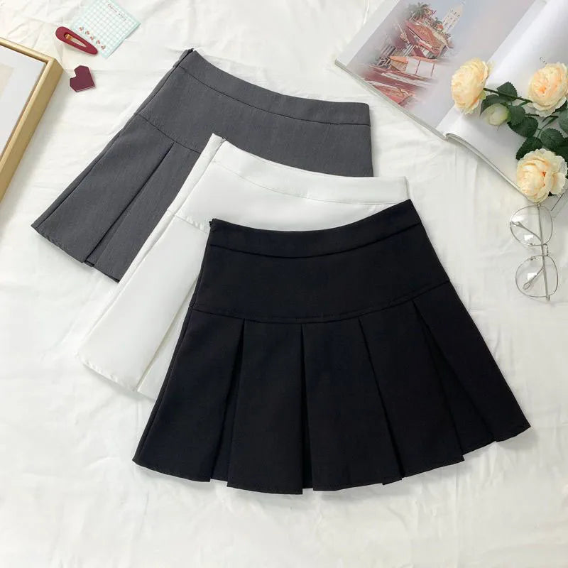 Znbbw White Women Pleated Skirts Fashion High Waist Zipper Dancing Mini Skirts Elegant Student All Match A Line Skirt Summer New