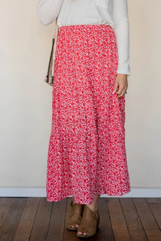 Antique Blooms Tiered Maxi Skirt